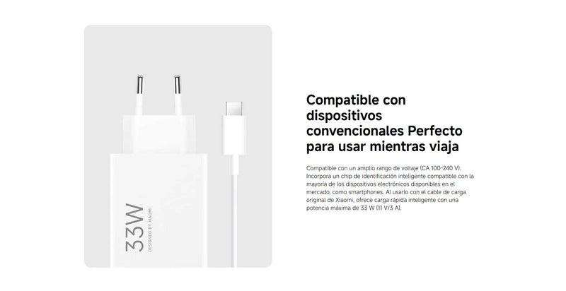 Cargador Xiaomi 33W Combo Type-A con Cable USB-C