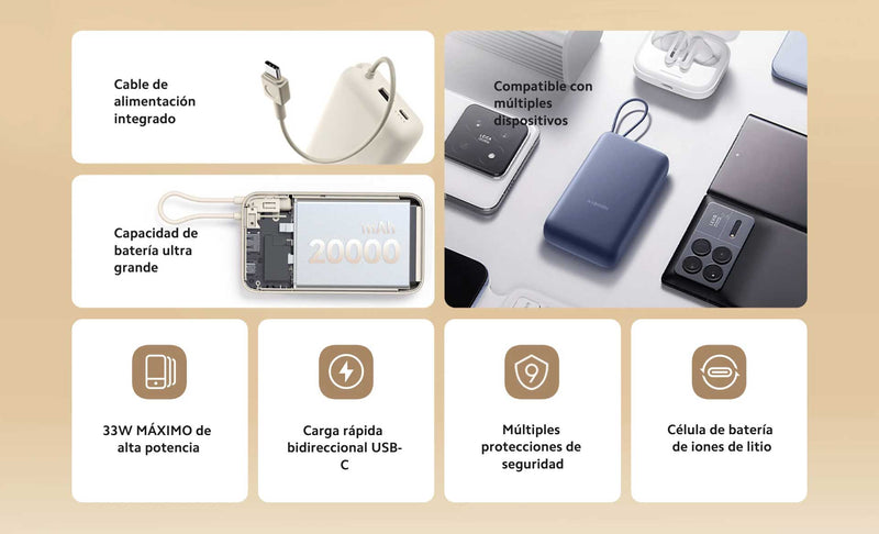 Power Bank Xiaomi 33W 20000mAh Cable Integrado
