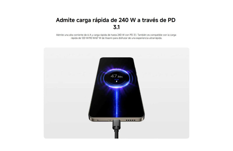 Cable Trenzado de Alta Velocidad USB4 Xiaomi 6A USB-C a USB-C (1m)